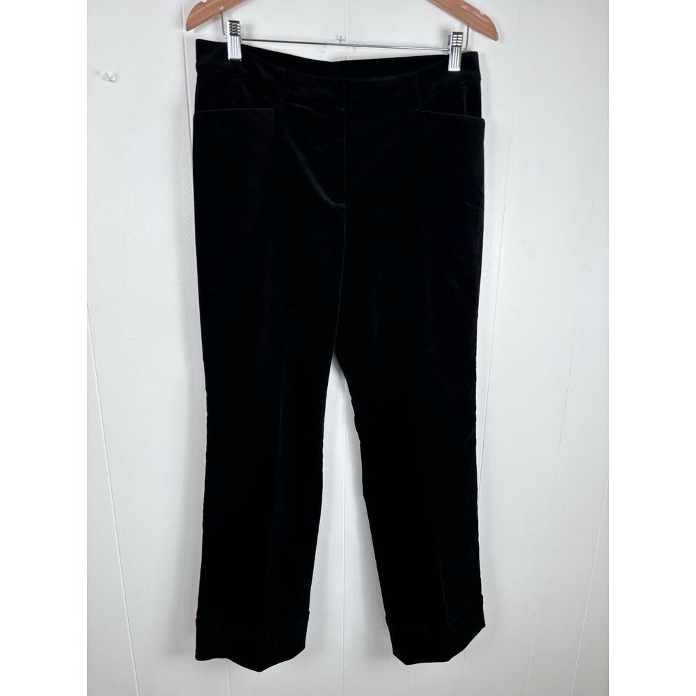 Jones New York Velvet Pleat Pants Women's 8 Black Stretch Inseam 29" Sewn Cuffed